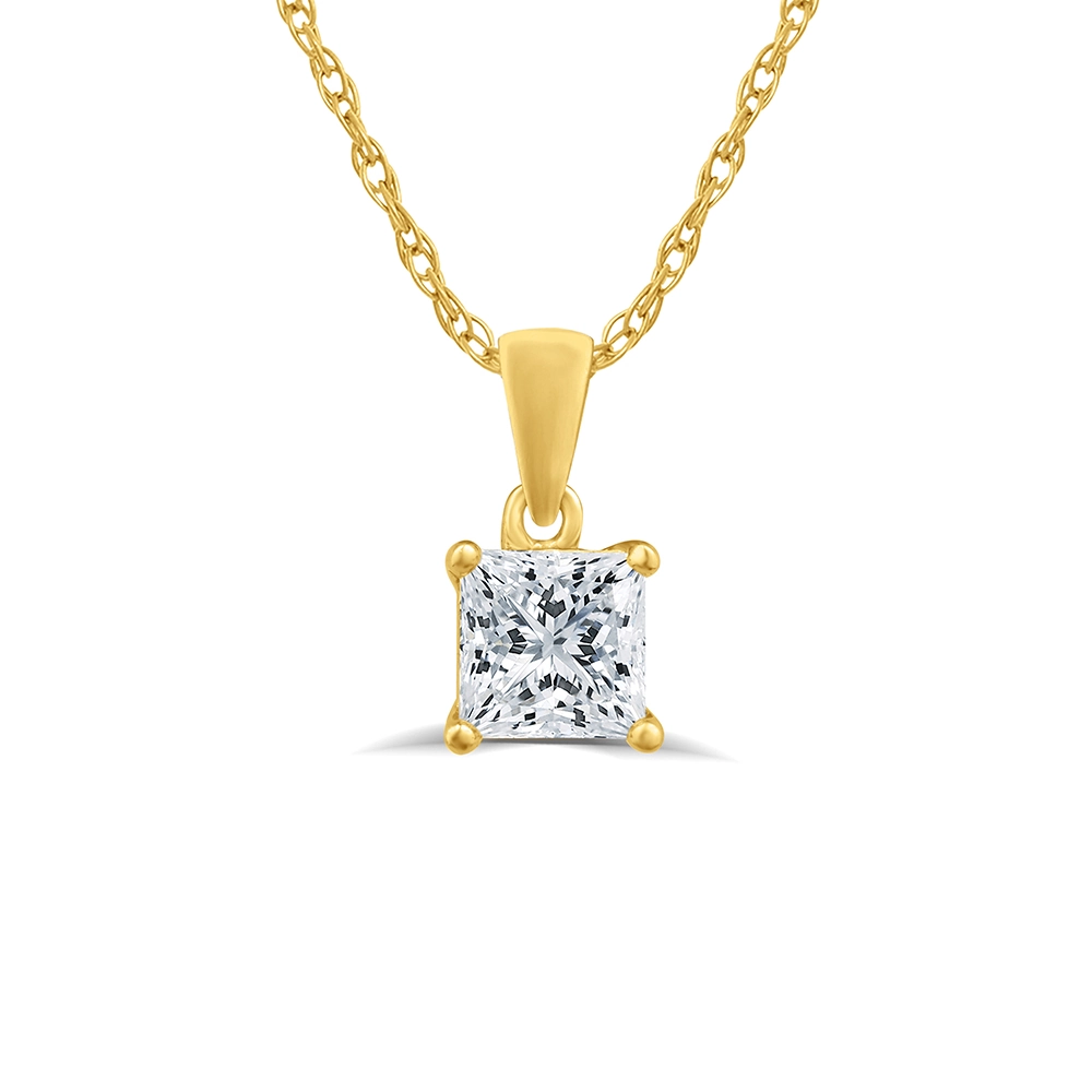 Lab Grown Princess Cut Solitaire Diamond Necklace (1/2 - 2 ct. tw.) | Edna