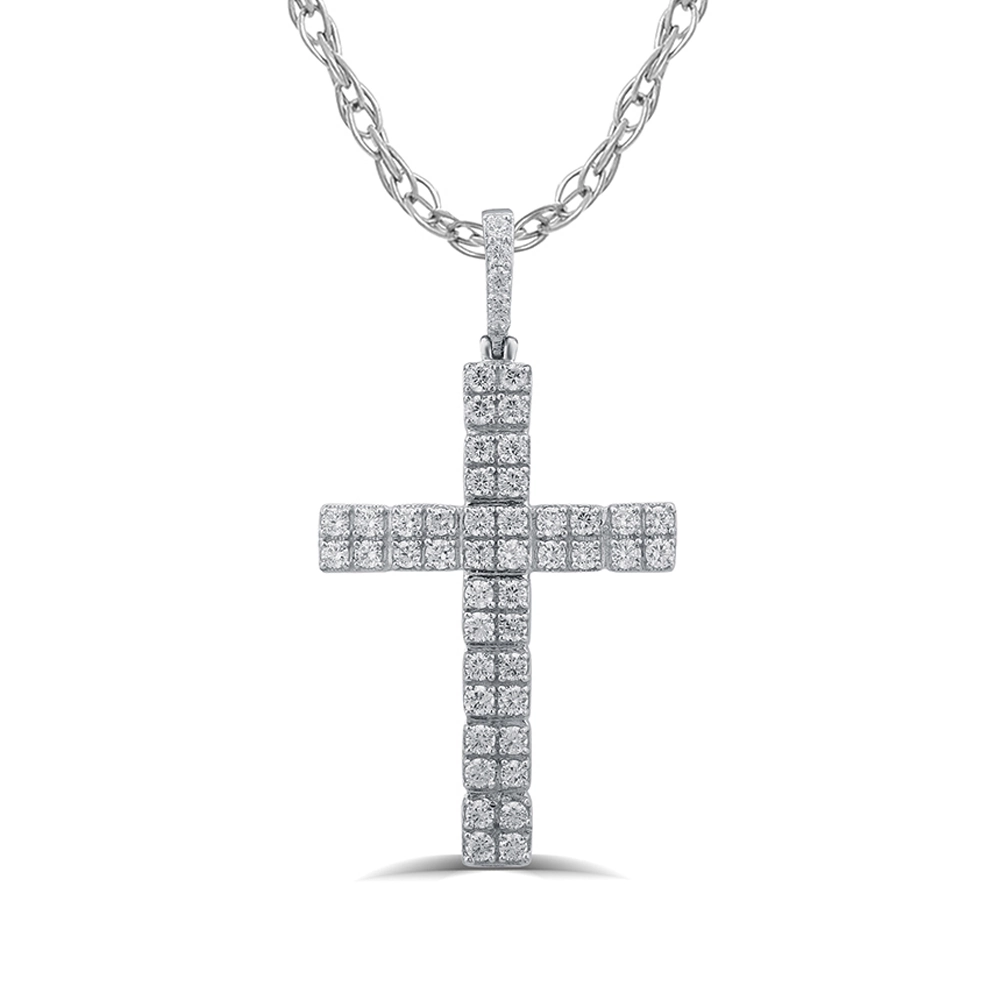 Lab Created Double Row Diamond Cross Necklace (1 ct. tw.) | Dava