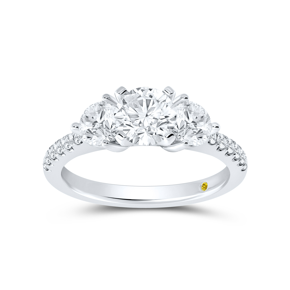 Lab Grown Three Stone Pave Set Diamond Engagement Ring (55 | Ina